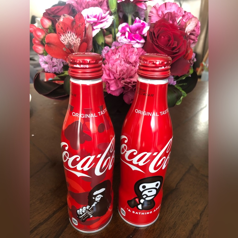 A Bathing Ape Coca-Cola bottles, set of 2, Japan limited edition collectible